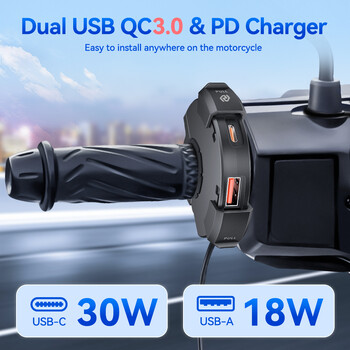 Powstation Motorcycle USB Quick Charger, Αδιάβροχος φορτιστής TYPE-C, Fast Charging 3.0,12V, SAE Port