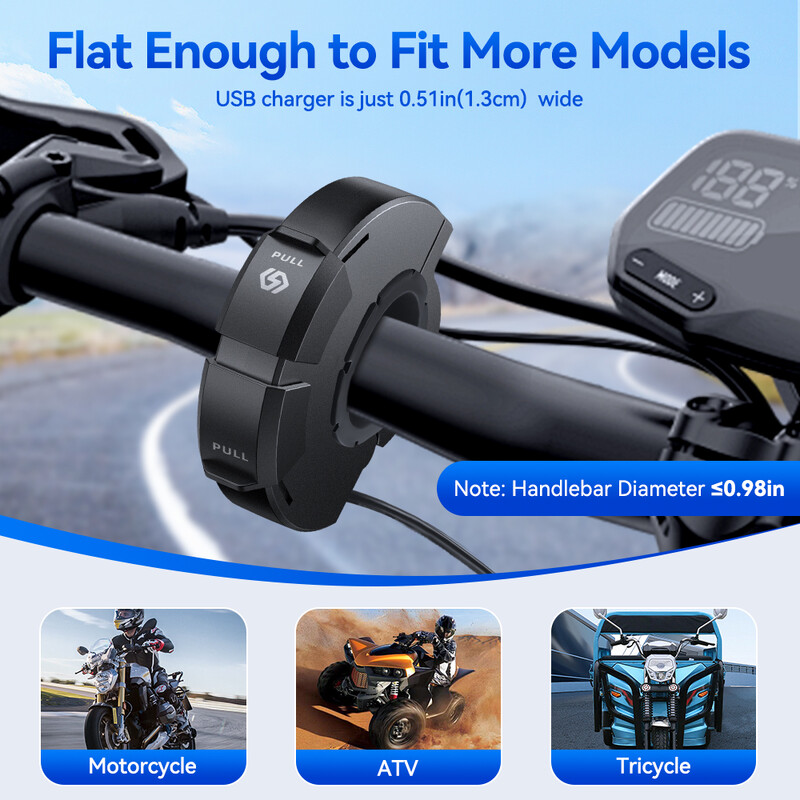 Powstation motociklo USB greitasis įkroviklis, vandeniui atsparus TYPE-C įkroviklis, greitas įkrovimas 3.0, 12V, SAE prievadas