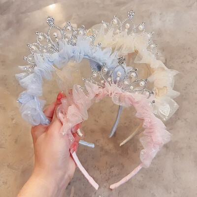 Édes, szép lány fejpánt hajkiegészítők Rózsaszín kék Kawaii csipke fejpánt gyerekeknek Ünnepi ajándék hercegnő lányok kiegészítők korona