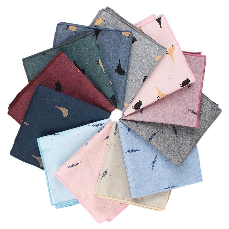 Нов стил Мъжки шалове с носни кърпи Нежни памучни носни кърпи с джобни квадратни кърпички Модни сватбени аксесоари с цветя Подарък