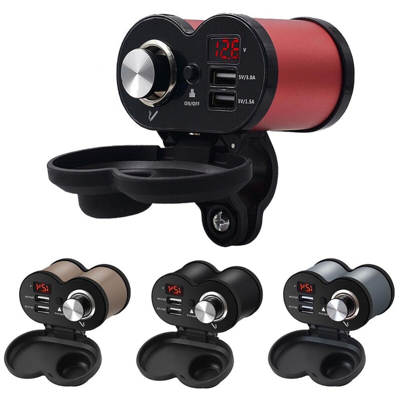 Mootorrataste mootorratta QC 3.0 kahe USB-telefoni laadija juhtraua tahavaate peegli kinnitus sigaret-süütaja voltmeeter, uus