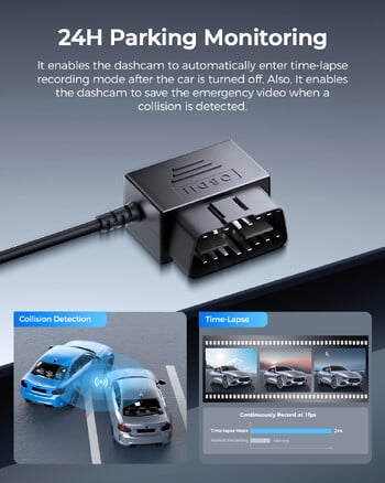 AZDOME Hardwire Kit OBD за AZDOME M550 M300S Dash Cam Кабел за паркиране Micro USB порт/Mini USB порт/Type C Port 24H Parking Monito