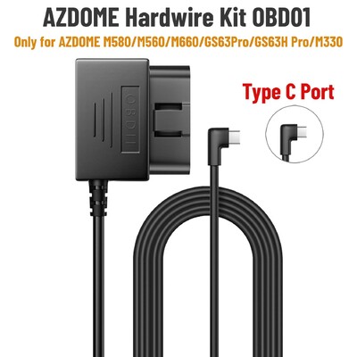 AZDOME juhtmekomplekt OBD jaoks AZDOME M550 M300S armatuurkaamera parkimiskaabel Mikro-USB-port/Mini-USB-port/C-tüüpi port 24h parkimismonito