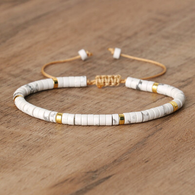 1PC Естествено сини мъниста от императорски камък, тъкана гривна, полирана блокова форма, регулируемо въже, дамска подаръчна гривна, гривна с мъниста