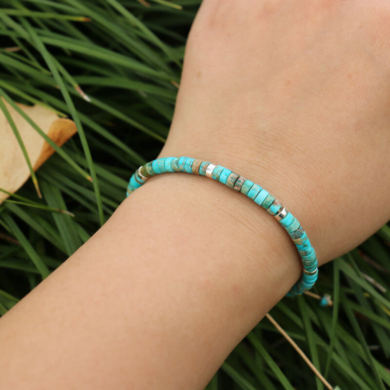 1PC Естествено сини мъниста от императорски камък, тъкана гривна, полирана блокова форма, регулируемо въже, дамска подаръчна гривна, гривна с мъниста