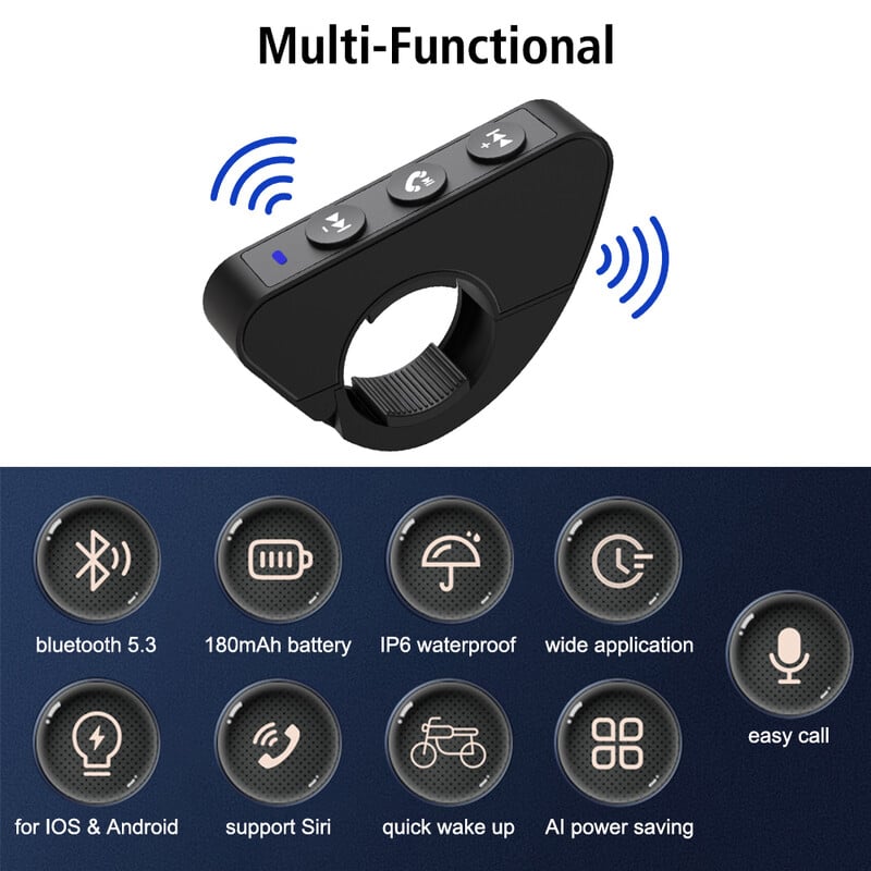 Motociklo jungikliai, skirti ausinių su šalmu valdymui ant vairo Bluetooth 5.3 mygtukai išmaniojo telefono nuotolinio valdymo pulto belaidis rinkinys