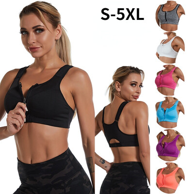 Naujos sportinės liemenėlės moterims priekyje su užtrauktuku Push Up Gym Bėgimas Crop Top Daugiau Dydžių Tops Yoga Fitness Smūgiams atspari liemenė Sportinės liemenėlės moterims