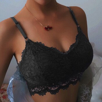 Γυναικείο μονόχρωμο γιλέκο Lace Crop Brassiere Σέξι μαξιλαράκι στήθους με λαιμόκοψη V-λαιμόκοψη Σουτιέν Καμισόλ Crop Top μονόχρωμο ασύρματο σουτιέν για γυναίκες Sutiã