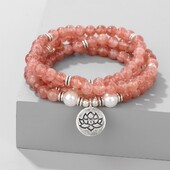 8 мм цветен естествен камък Ангелит мъниста гривна за жени Buhhha лотос висулка колие гривни йога молитва бижута