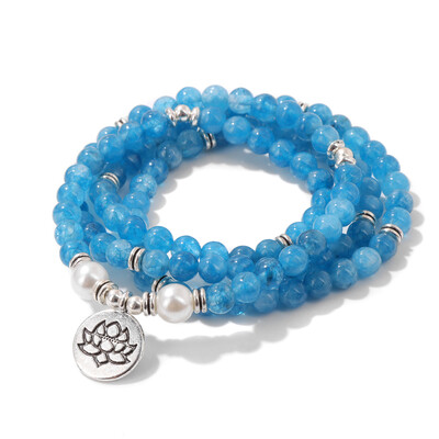 8 мм цветен естествен камък Ангелит мъниста гривна за жени Buhhha лотос висулка колие гривни йога молитва бижута