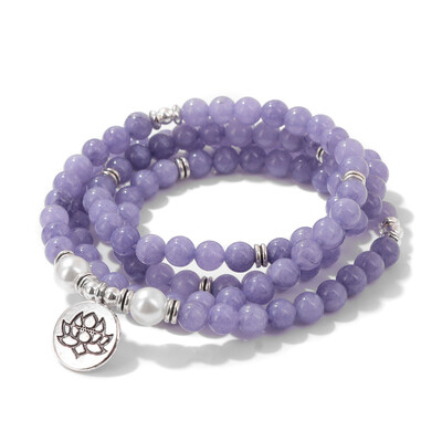 8 мм цветен естествен камък Ангелит мъниста гривна за жени Buhhha лотос висулка колие гривни йога молитва бижута