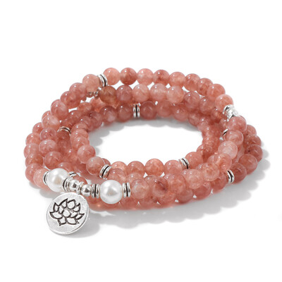 8 мм цветен естествен камък Ангелит мъниста гривна за жени Buhhha лотос висулка колие гривни йога молитва бижута