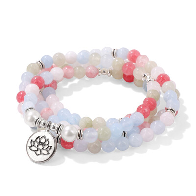 8 мм цветен естествен камък Ангелит мъниста гривна за жени Buhhha лотос висулка колие гривни йога молитва бижута