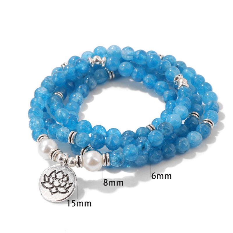 8 мм цветен естествен камък Ангелит мъниста гривна за жени Buhhha лотос висулка колие гривни йога молитва бижута