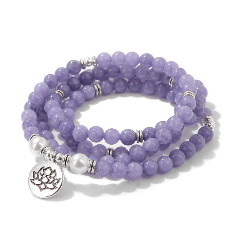 8 мм цветен естествен камък Ангелит мъниста гривна за жени Buhhha лотос висулка колие гривни йога молитва бижута