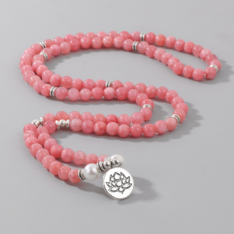 8 мм цветен естествен камък Ангелит мъниста гривна за жени Buhhha лотос висулка колие гривни йога молитва бижута