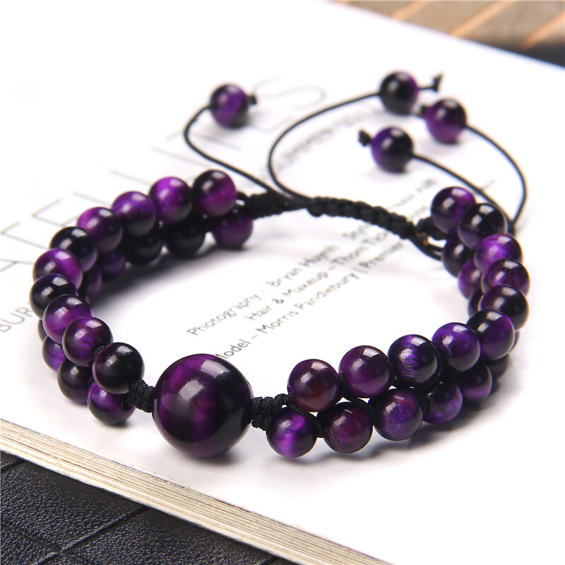 Brățară pentru bărbați Brățară împletită din piatră naturală, realizată manual, cu două straturi, ochi de tigru, cu mărgele, pentru femei, bărbați, bijuterii yoga