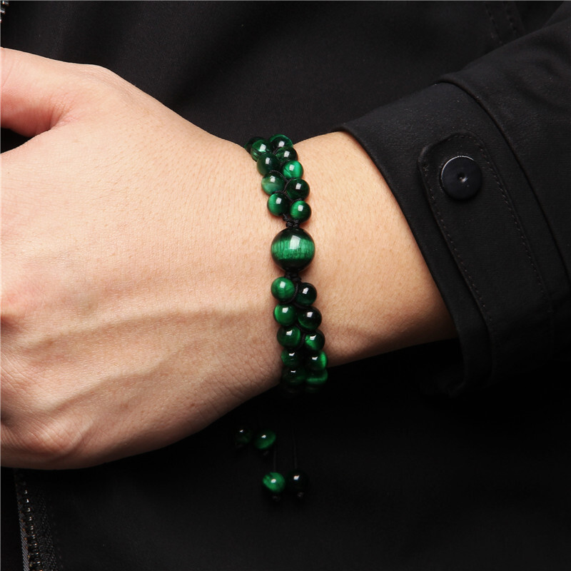 Brățară pentru bărbați Brățară împletită din piatră naturală, realizată manual, cu două straturi, ochi de tigru, cu mărgele, pentru femei, bărbați, bijuterii yoga