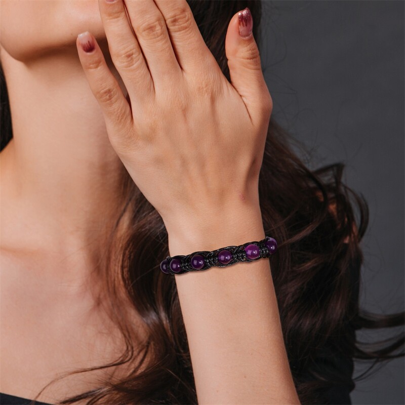 Prirodne perle od ametista, užad, pletene narukvice za žene, muškarce, ručno rađene linije od voska, žicom omotane 8 mm, narukvice od kamena, nakit