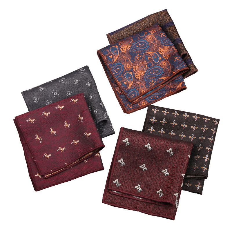 23*23CM Batista de lux pentru bărbați, cu flori, cu dungi, papuci florali, din poliester, pentru afaceri, roșu de buzunar, piept, prosop nuntă