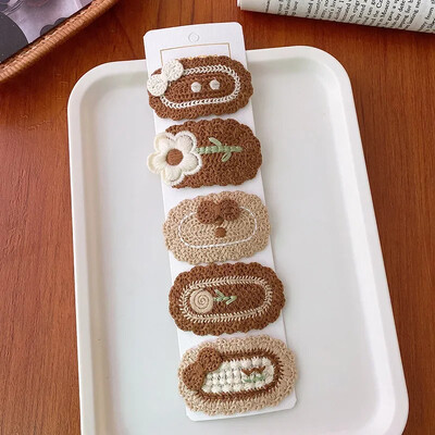 5 komada korejskih ukosnica za djecu, djevojčice, slatke, slatke cvjetne pletene plišane dječje ukosnice za glavu, dodaci za kosu