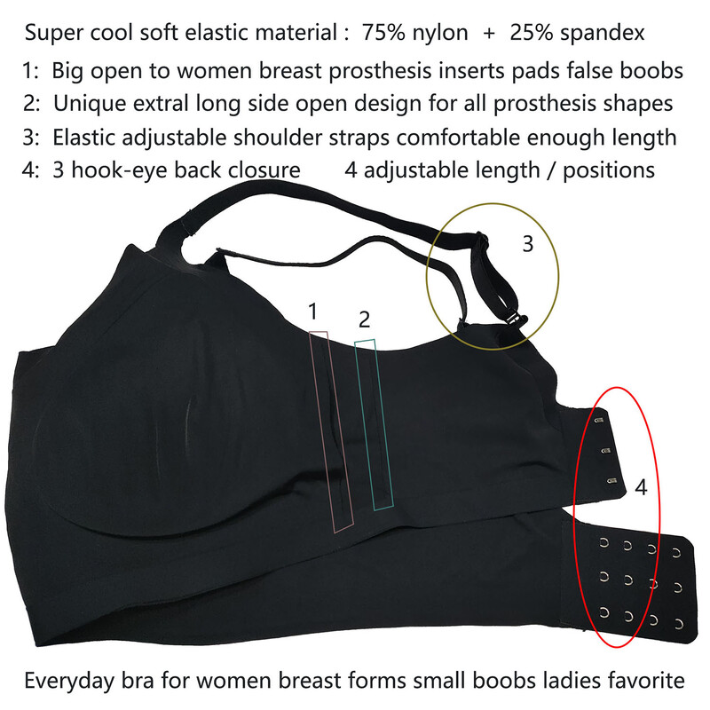 Grudnjak s džepovima i velikim otvorenim za ženske prsne proteze dovoljno dugim podesivim naramenicama