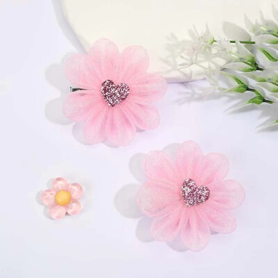 ncmama 2 kom/set Ljetne mrežaste kopče za kosu s cvijetom za djevojčice Ručno izrađene ukosnice s ukosnicama Modni dodaci za kosu Dječja pokrivala