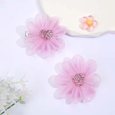 ncmama 2 kom/set Ljetne mrežaste kopče za kosu s cvijetom za djevojčice Ručno izrađene ukosnice s ukosnicama Modni dodaci za kosu Dječja pokrivala