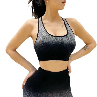 Sutien sport, cu întindere înaltă, adunare, respirabil, fitness, pentru femei, pentru sală de gimnastică, căptușit pentru alergare, sutien crop fără sudură, veste sport cu gradient