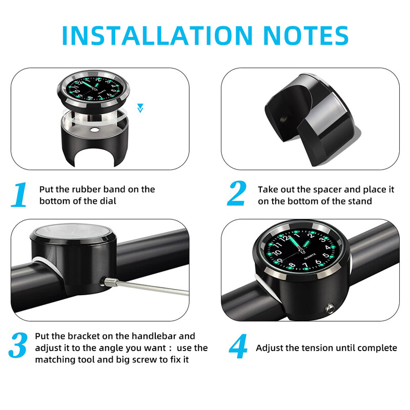 Ceas cu quartz luminos din aluminiu 22-25mm Motocicletă Scooter Suport pe ghidonul bicicletei Ceas Afișare timp Ceas Accesorii moto