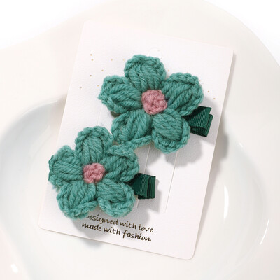 1 set de agrafe minunate pentru tricotat din lână, cu flori, agrafe de păr pentru fetițe drăguțe, accesorii pentru păr, croșetate, lucrate manual.