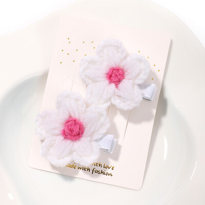 1 set de agrafe minunate pentru tricotat din lână, cu flori, agrafe de păr pentru fetițe drăguțe, accesorii pentru păr, croșetate, lucrate manual.