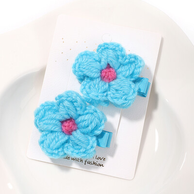 1 set de agrafe minunate pentru tricotat din lână, cu flori, agrafe de păr pentru fetițe drăguțe, accesorii pentru păr, croșetate, lucrate manual.