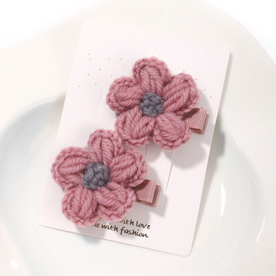 1 set de agrafe minunate pentru tricotat din lână, cu flori, agrafe de păr pentru fetițe drăguțe, accesorii pentru păr, croșetate, lucrate manual.