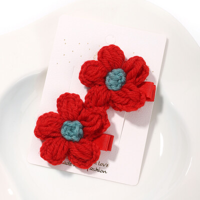 1 set de agrafe minunate pentru tricotat din lână, cu flori, agrafe de păr pentru fetițe drăguțe, accesorii pentru păr, croșetate, lucrate manual.