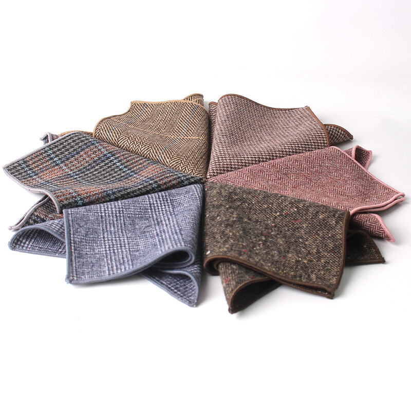 Batistă de lână de modă pentru bărbați Costum pătrat de buzunar în carouri de lână Hankies de afaceri cu model de heringbone prosop de buzunar în carouri