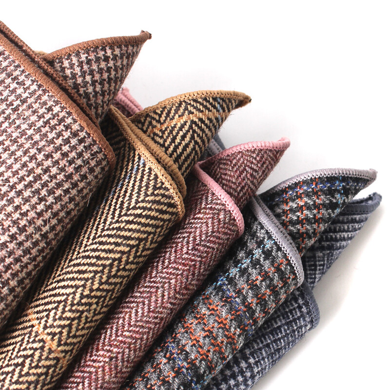 Batistă de lână de modă pentru bărbați Costum pătrat de buzunar în carouri de lână Hankies de afaceri cu model de heringbone prosop de buzunar în carouri