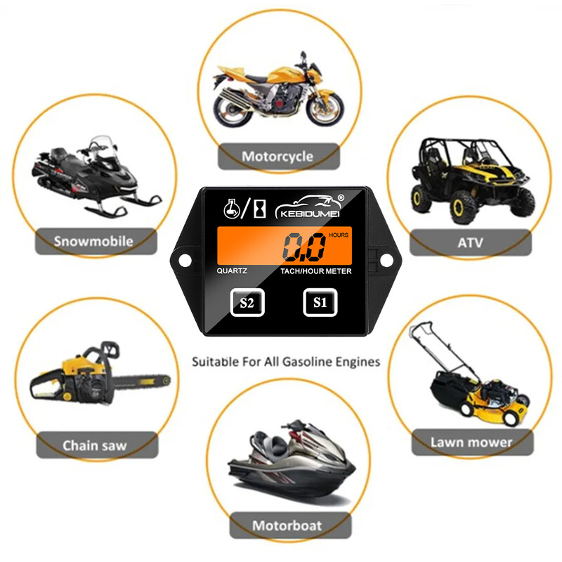 Tahometru motocicletă iluminat din spate Tahometru pentru motor exterior mașină de tuns iarba motocicletă marin motoferăstrău cu lanț cursa motor mașină barcă