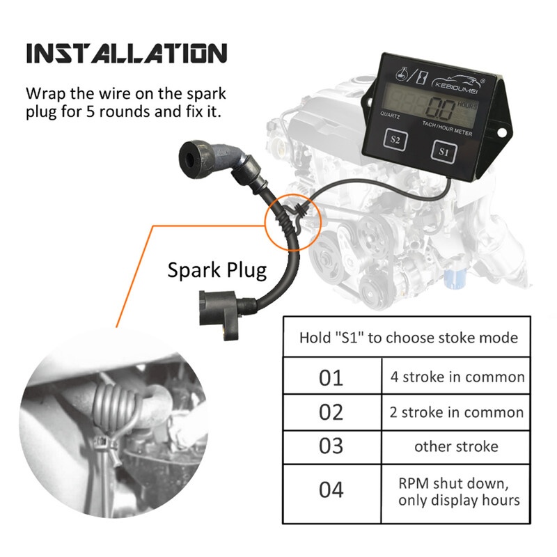 Tahometru motocicletă iluminat din spate Tahometru pentru motor exterior mașină de tuns iarba motocicletă marin motoferăstrău cu lanț cursa motor mașină barcă
