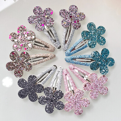 10 bucăți/lot cleme de păr de iepure cu flori cu sclipici pentru fete drăguțe BB agrafe de păr lucrate manual Barrette accesorii de păr la modă pentru copii