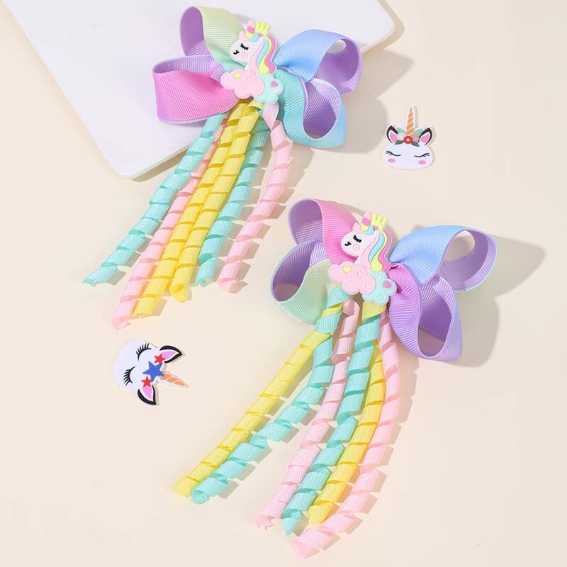ncmama 2 bucăți agrafe de păr cu unicorn drăguț pentru agrafe de păr cu unicorn din desene animate pentru fetițe, panglică de tip boutique, barete crete, accesorii de păr pentru copii