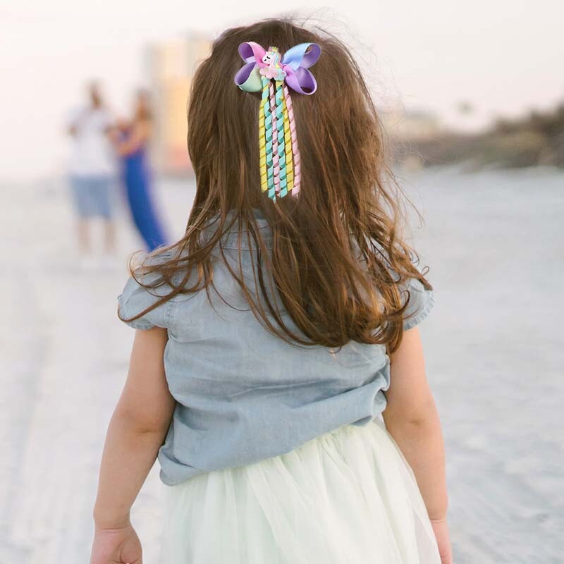 ncmama 2 bucăți agrafe de păr cu unicorn drăguț pentru agrafe de păr cu unicorn din desene animate pentru fetițe, panglică de tip boutique, barete crete, accesorii de păr pentru copii