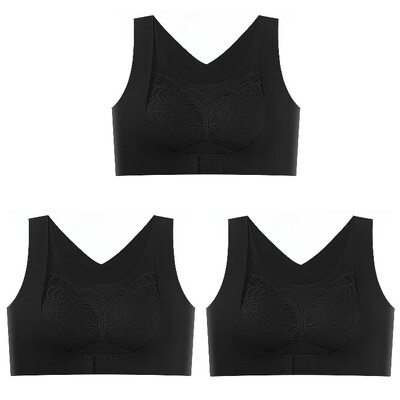 3 komada bešavnog čipkanog sportskog grudnjaka Gornje potporno donje rublje Bez čeličnog prstena Udoban veliki grudnjak s prednjom kopčom Prsluk Bralette