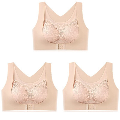 3 komada bešavnog čipkanog sportskog grudnjaka Gornje potporno donje rublje Bez čeličnog prstena Udoban veliki grudnjak s prednjom kopčom Prsluk Bralette