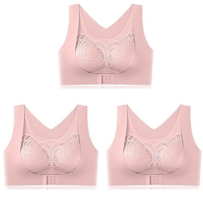 3 komada bešavnog čipkanog sportskog grudnjaka Gornje potporno donje rublje Bez čeličnog prstena Udoban veliki grudnjak s prednjom kopčom Prsluk Bralette
