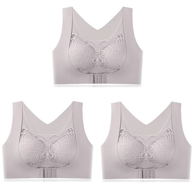 3 komada bešavnog čipkanog sportskog grudnjaka Gornje potporno donje rublje Bez čeličnog prstena Udoban veliki grudnjak s prednjom kopčom Prsluk Bralette