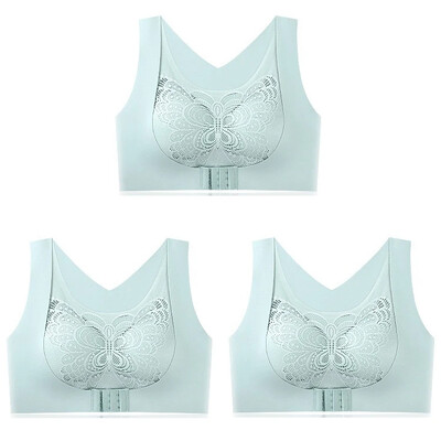 3 komada bešavnog čipkanog sportskog grudnjaka Gornje potporno donje rublje Bez čeličnog prstena Udoban veliki grudnjak s prednjom kopčom Prsluk Bralette
