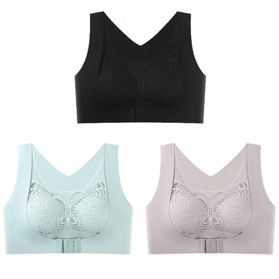 3 komada bešavnog čipkanog sportskog grudnjaka Gornje potporno donje rublje Bez čeličnog prstena Udoban veliki grudnjak s prednjom kopčom Prsluk Bralette