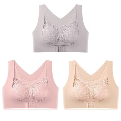 3 komada bešavnog čipkanog sportskog grudnjaka Gornje potporno donje rublje Bez čeličnog prstena Udoban veliki grudnjak s prednjom kopčom Prsluk Bralette