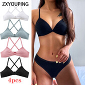 Pamučni grudnjak od 4 KOM， grudnjak bez okvira， grudnjak bez boje， top za djevojčice， bešavne udobne seksi za žene teretana/joga/sport